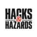 Hacks and Hazards stacked typography logo in black with a prominent red ampersand centered between the text blocks.